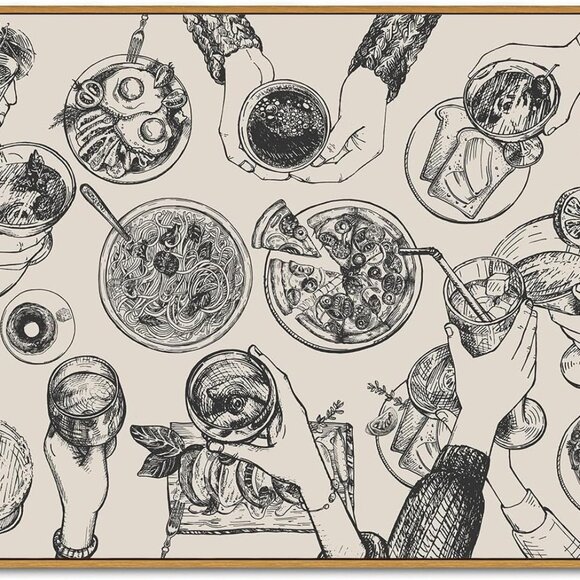 Other - Framed Canvas Wall Art Vintage Print Cheers Friends Clinking Cute Minimalist Mid